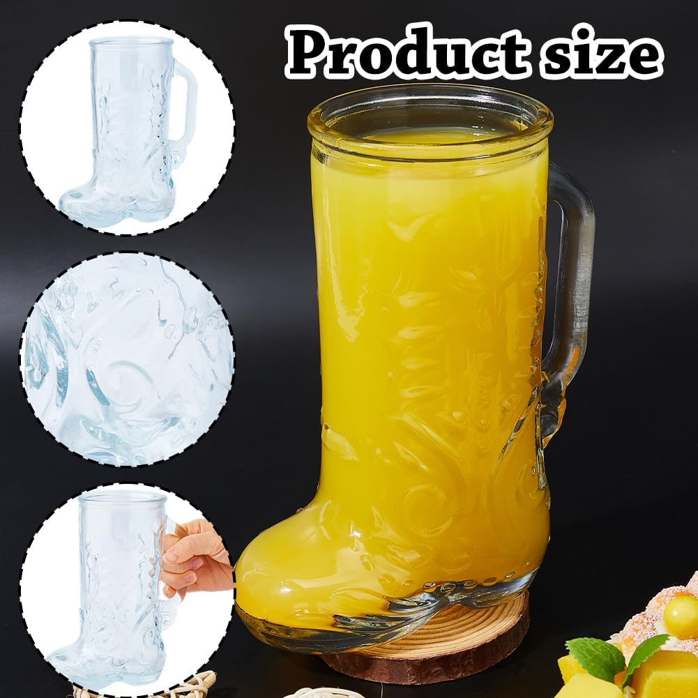DICOSMETIC 2Pcs Glass Cowboy Boot Cups 17 oz Clear Cowboy Boots Beer Mug Western Themed Drinking Cups Clear Glass Boot Shaped Cup for Rodeo Party Nashville Bachelorette Bar Decor