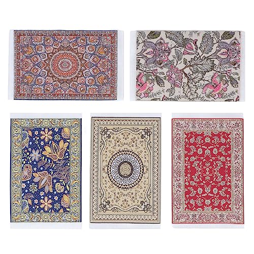Moofey 5 PCS 1:12 Dollhouse Rug, Doll House Accessories and Furniture, Miniature Carpet Welcome Floor Blanket
