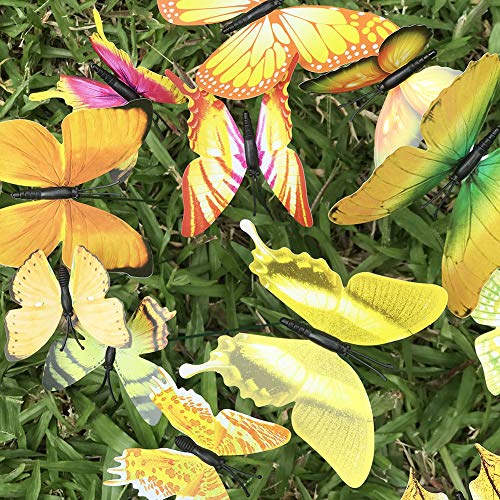 V-Time 24Pcs Garden Butterfly Decorations Outdoor Waterproof Butterfly Stakes Ornaments For Indoor/Outdoor Yard/Christmas Patio Plant Pot Flower Bed Home Decoration (Yellow) #TOP2