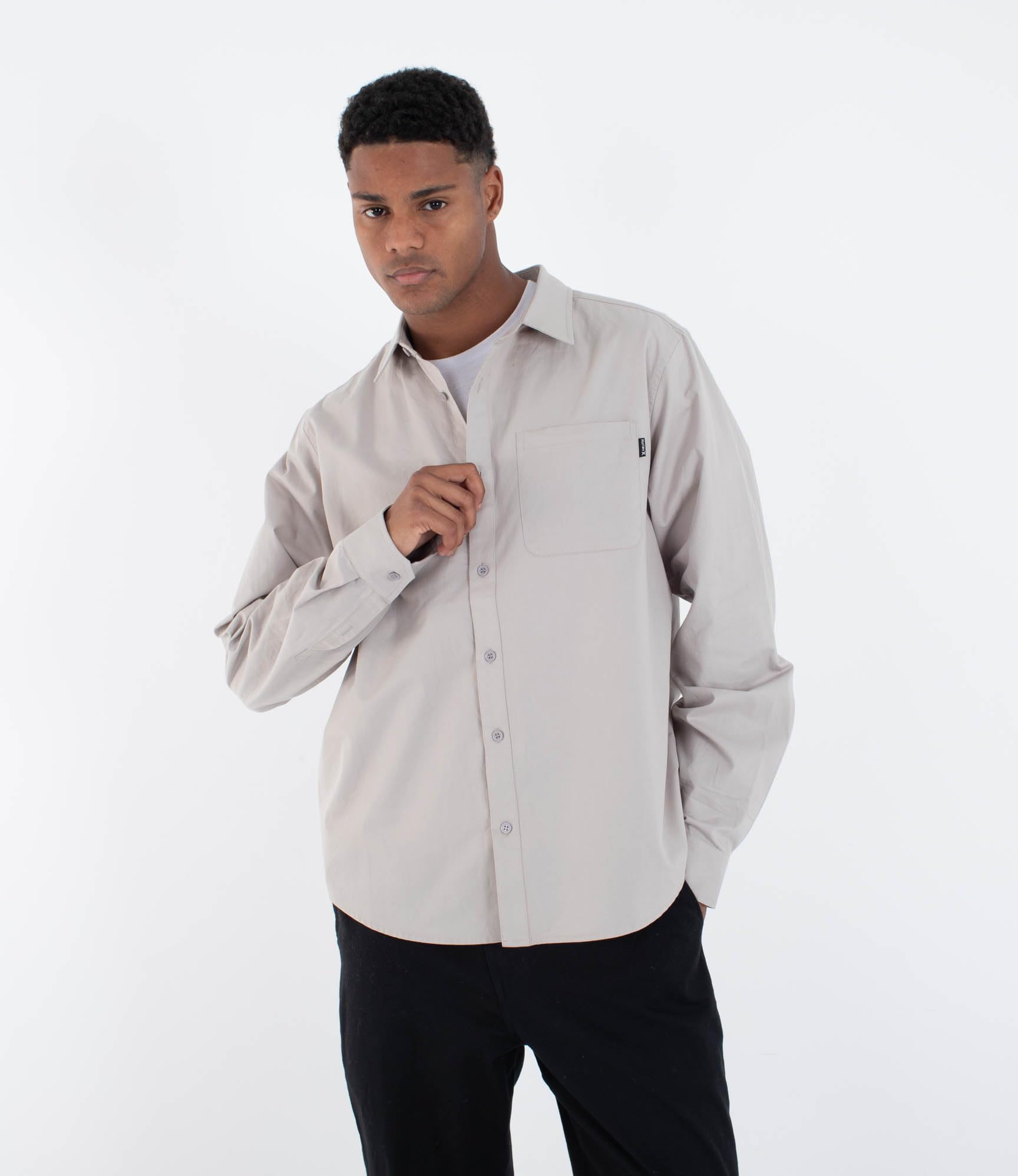 Hurley Mens Long Sleeve - Staple Twill Shirt, Bone Colour, S EU