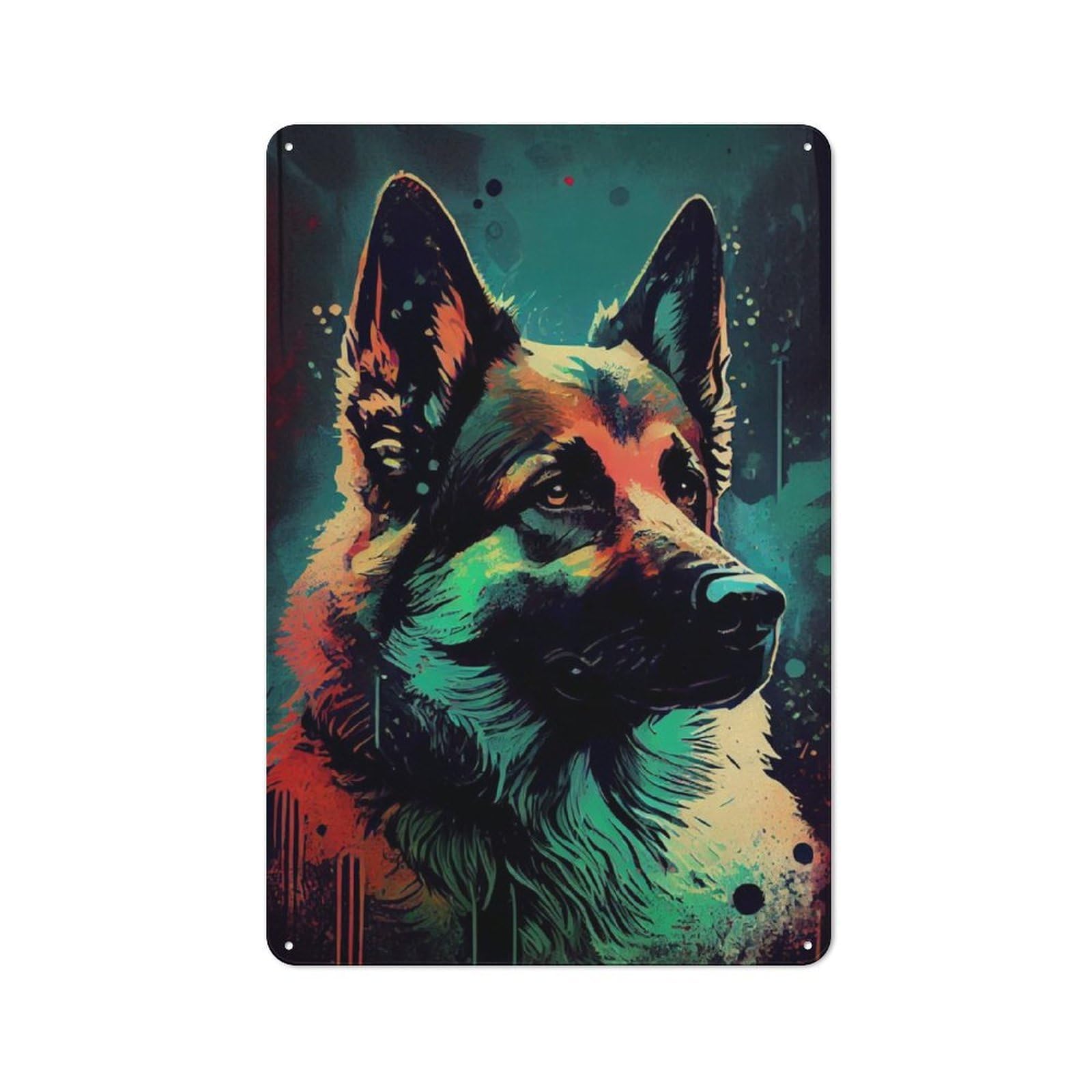 Junmoney German Shepherd Drawn Printed Metal Sign 30X20cm For Pub Or Café, With Clear Industrial Wall Decor Character