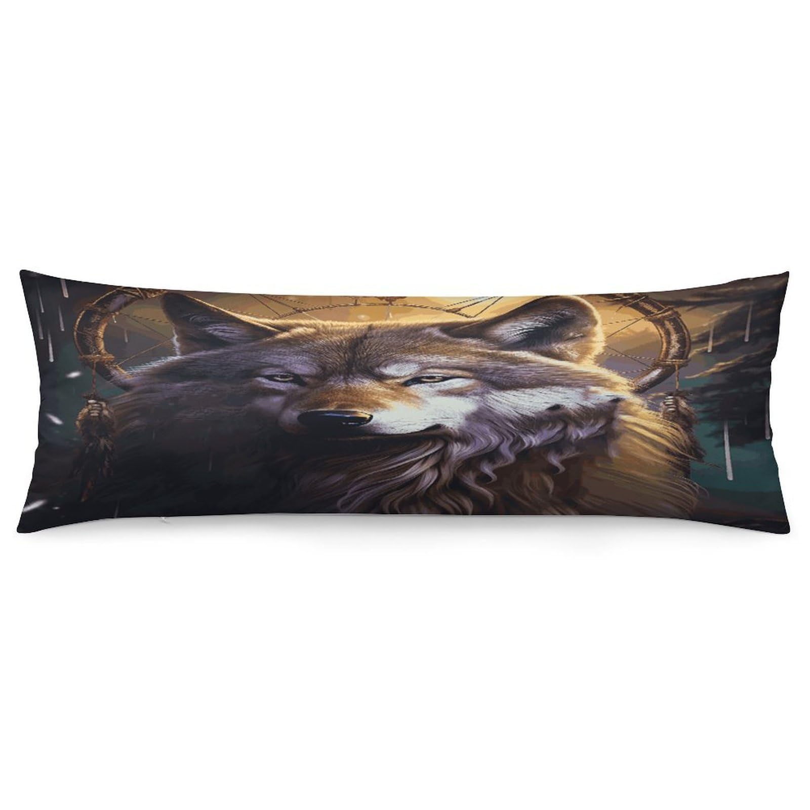 Wolves and Dream Catchers Throw Pillow Covers with Silent Zipper Polyester Pillow Protectors Removable Pillow Cases Soft Pillowcase Cozy Pillow Sham Cushion Cover for Sofa Car Bed 20"x54"