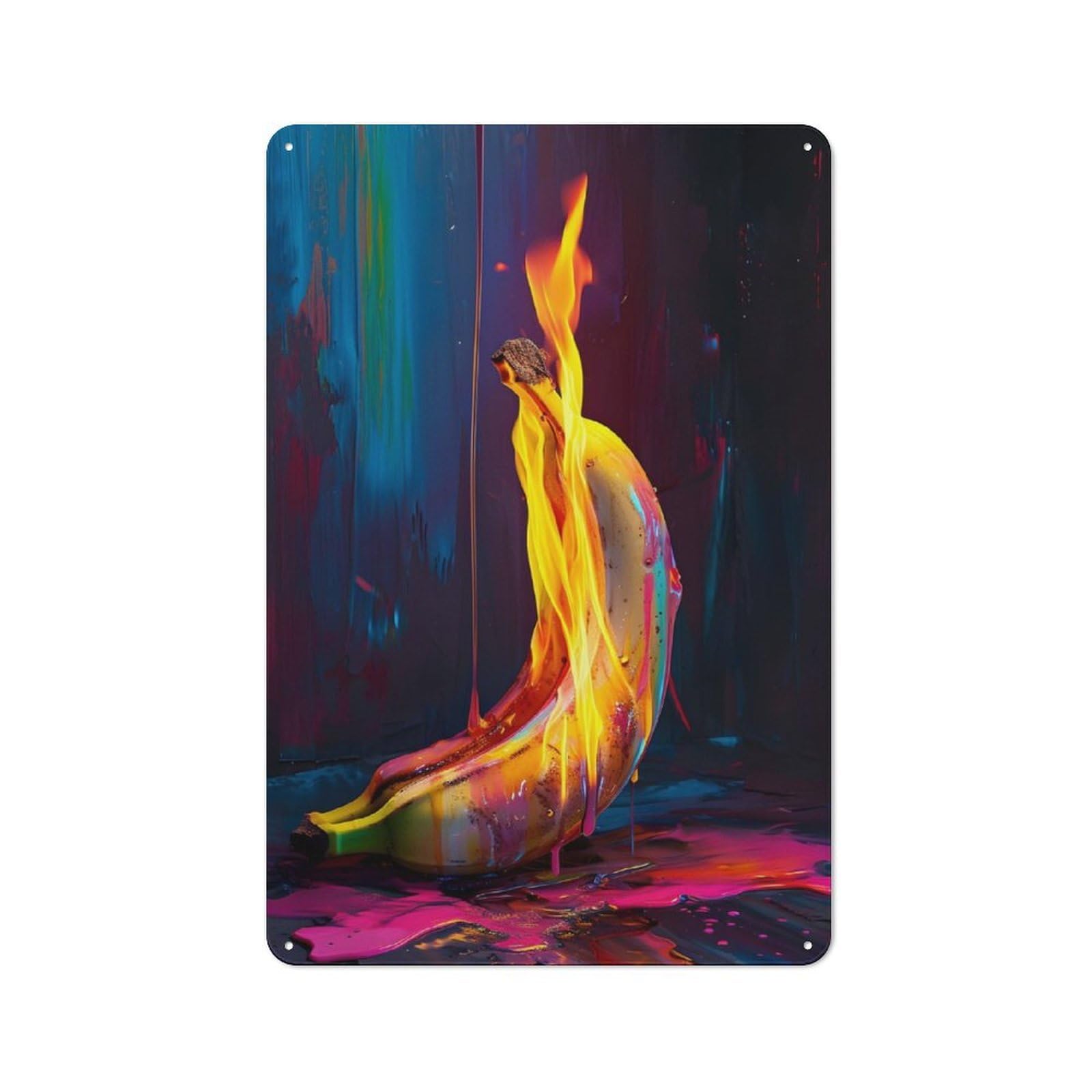 Junmoney Surreal Banana In Flames Retro Tin Sign 30X20cm For Garage Wall, For Fans Of Metal Signs And Themed Wall Decor