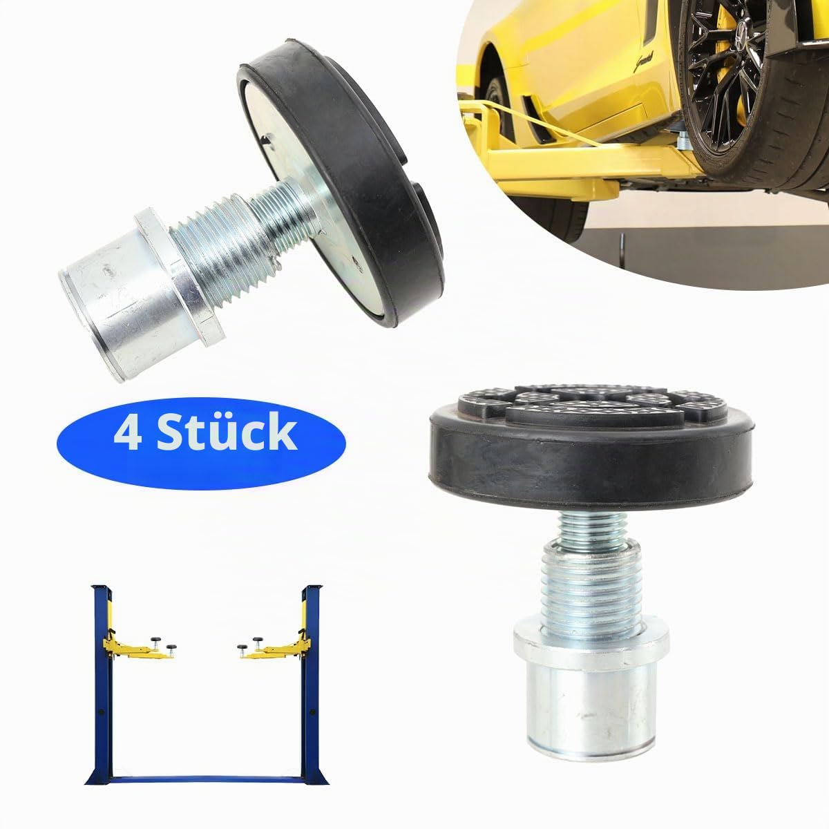 Hebebühne Drehteller 4PCS Hebebühnen Teller Gummiauflage Unterstellbock Gummiklotz Gummiblock für Hebebühnen Ausdrehbar Aufnahme Ø50mm für KFZ PKW SUV Reifenwechsel Werkstatt Schutz Auto