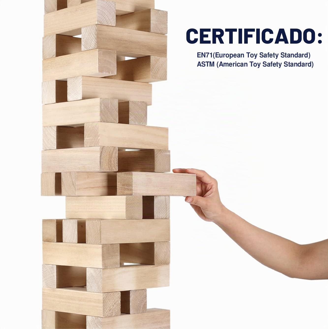 GOTHINK Torre de Madera Juego de Mesa - 51 Bloques de Madera, Apilable hasta 1.5m, Juego de Equilibrio para Niños y Adultos, Ideal para Fiestas y Familiares