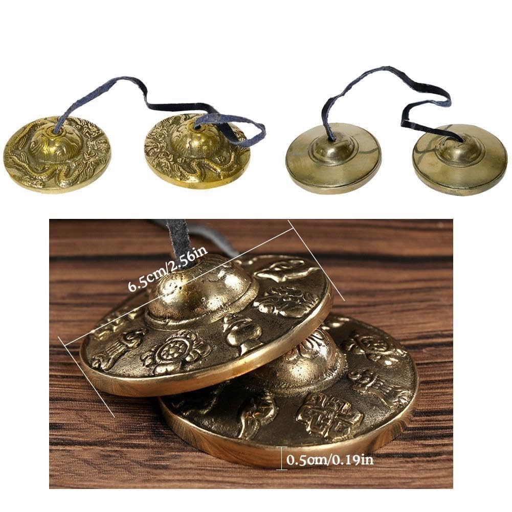 Campana Tibetana Tingsha Per Meditazione - Diametro 6.5cm, Con Simboli Buddhisti, Suono Puro E Risonante - Foto 8