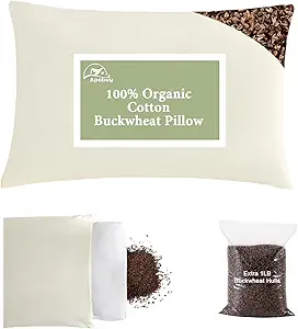 20x26 Large Organic Buckwheat Pillow with Dual-Layer Pillowcase and Extra Tartary Buckwheat Hulls, Adjust Height and Firmness, Neck Support Pillow for Back and Side Sleepers