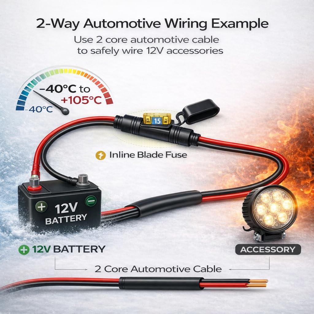 Cable de pared delgado de 2 núcleos redondos para automóviles, 12 V, 24 V, alambre de cobre (1,0 mm², 16,5 amperios, rollo de 30 metros)