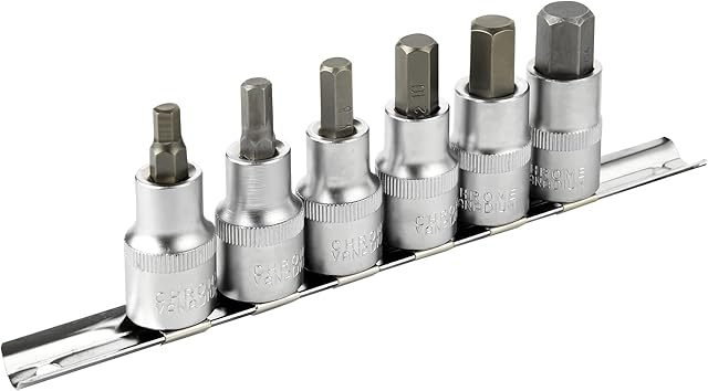 DAKCOS Hex Bit Socket Set 1/2" Drive 6 Pieces Metric 6mm - 14mm Allen Socket Kit Premium S2 Alloy Steel