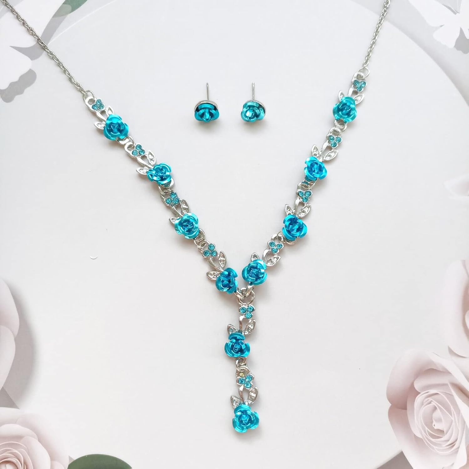 クリスタル フラワーモチーフ ネックレスとイヤリングセット Amazon | ローズフラワーネックレスイヤリングセット クリスタル