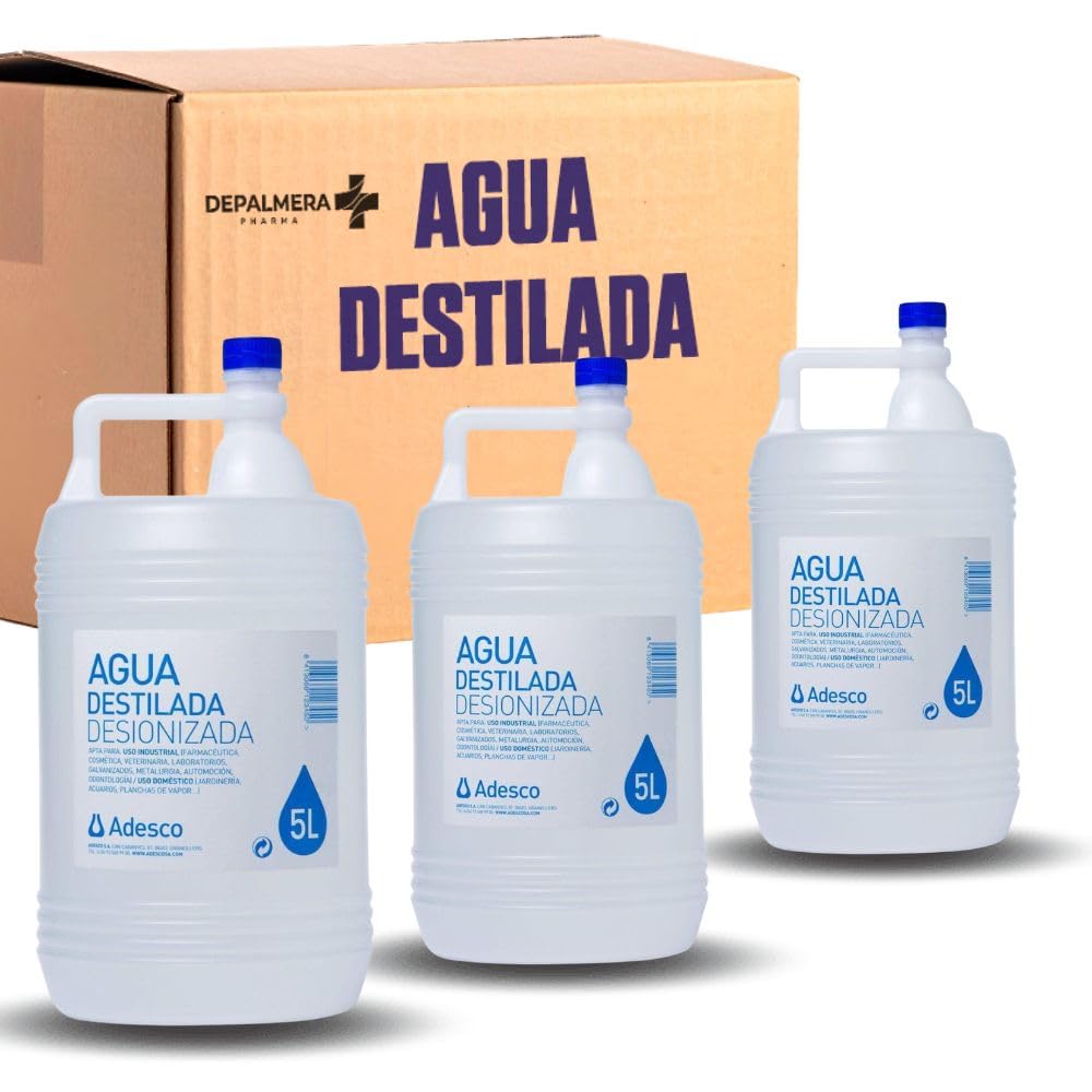 Agua Destilada Desionizada 15 litros para Vehículos Plancha de Vapor Tatuaje Purificada CPAP Autoclave Batería Limpieza Laboratorio Plantas, 3 Garrafas de 5 litros (15 litros)
