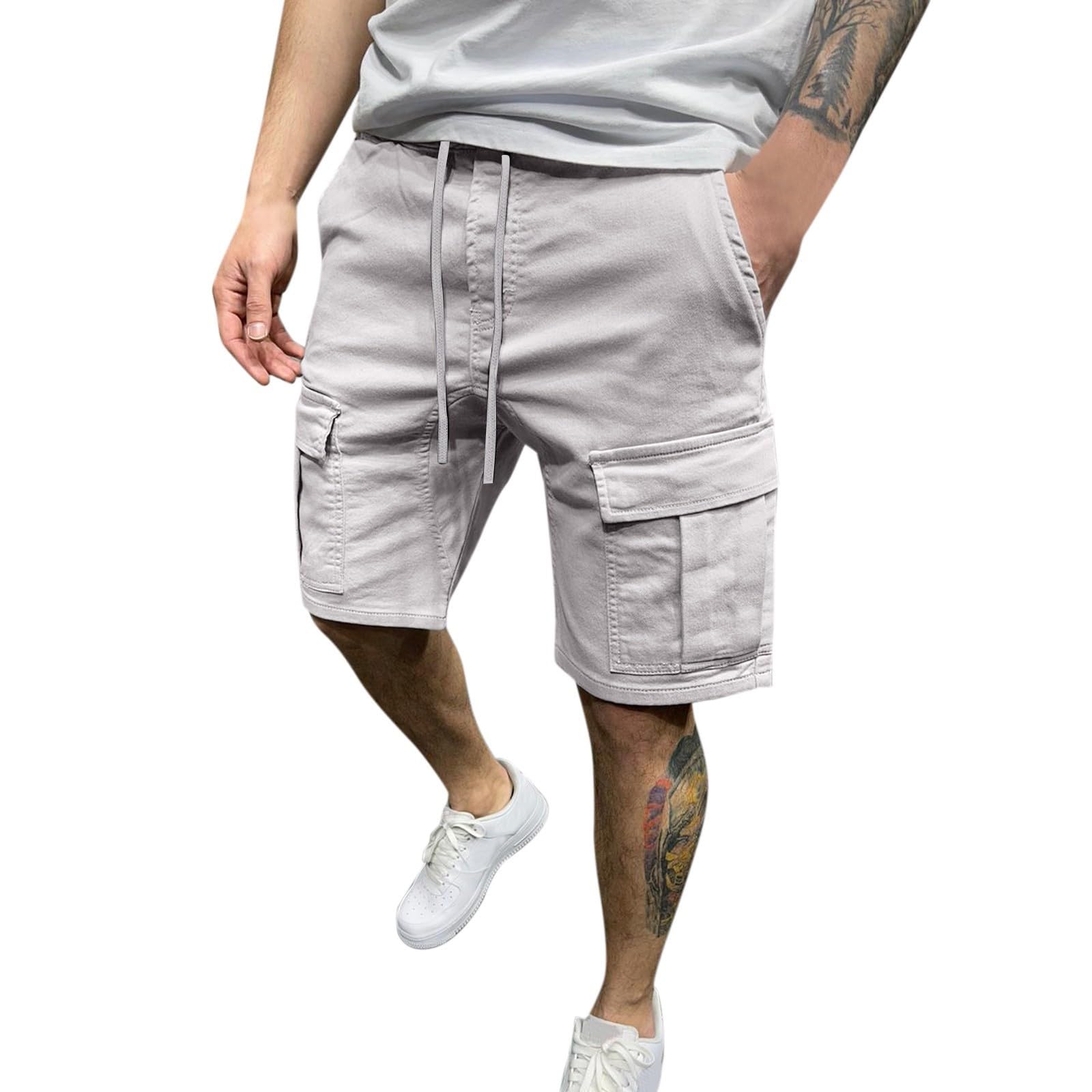 MJGkhiy Short Court Homme Cargo Casual Shorts De Travail De Sport Bermuda Cargo Avec Multi-Tasche Confortable Hiking Shorts Élastique Pantalon Court Grande Taille Short Tactique, Blanc, S