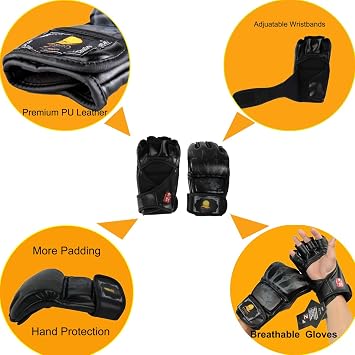 ZooBoo MMA Gloves, Half-Finger Boxing Fight Gloves MMA Mitts with Adjustable Wrist Band for Sanda Sparring Punching Bag Training