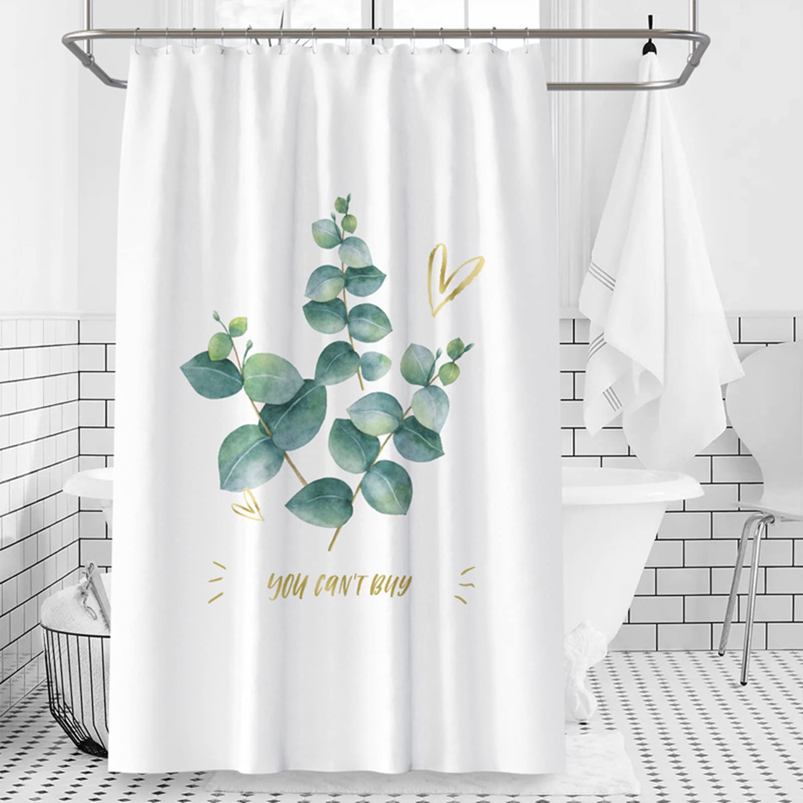 Rideau douche anti moisissure lavable en polyester blanc et vert