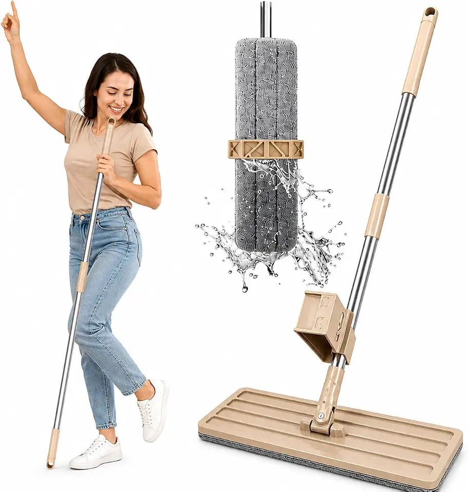 Mop Flat 360° com Cabo de Inox 110cm e 1 Refis de Microfibra Rodo Mágico Multifuncional para Limpeza de Pisos Vidros e Janelas Uso Doméstico e Profissional