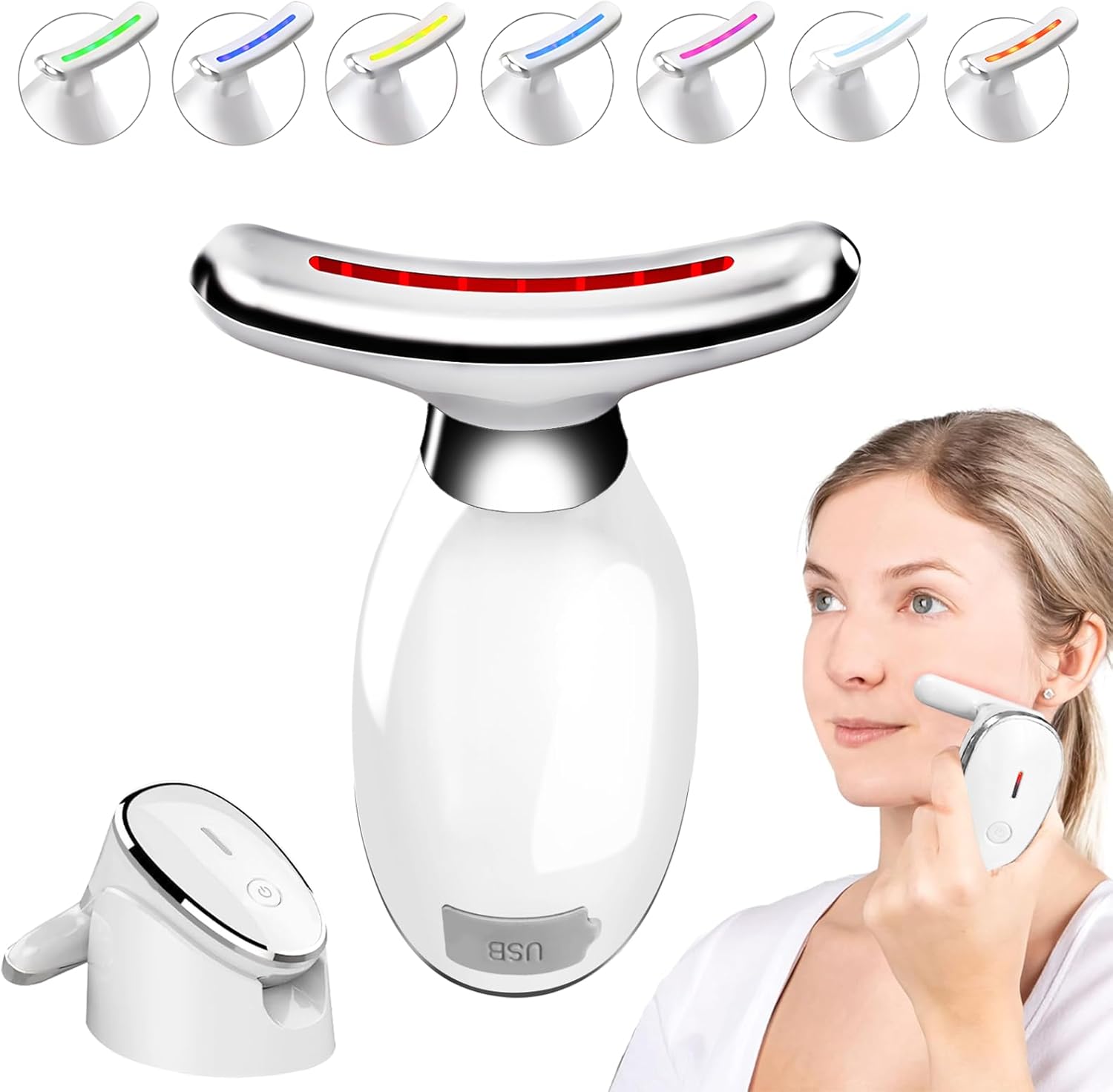 Elektrisch gezichtsmassageapparaat, gezichtsverzorgingsapparaat met 7 kleuren, 45 °C V, tegen rimpels, beautymeter, gezichtsverstevigingsapparaat, EMS-gezichtsverzorgingsapparaat, anti-rimpel voor