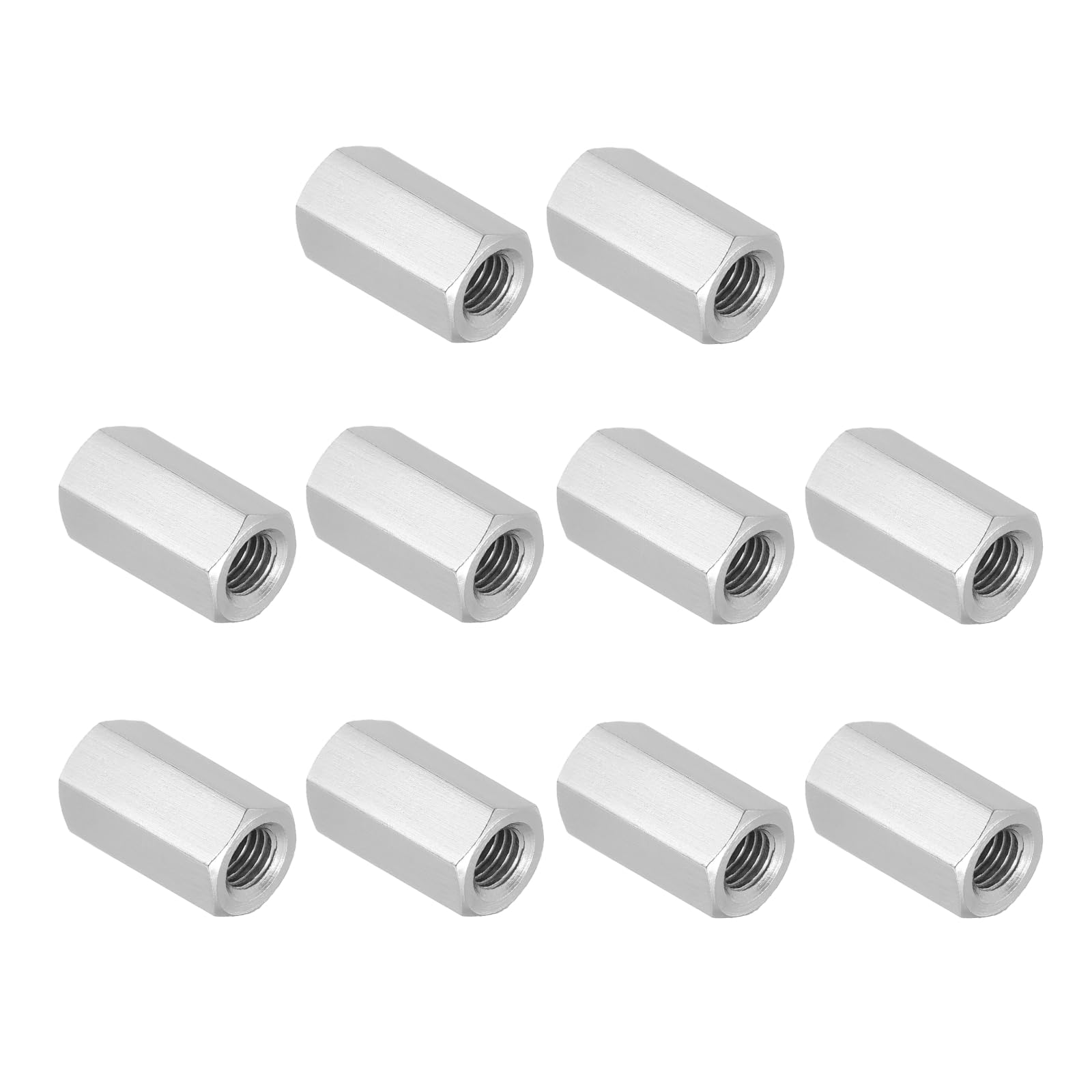 PATIKIL 3/8"-16 UNC 304 Stainless Steel Hex Coupling Nuts, 10Pcs 1.2" Length Fully Threaded Rod Coupling Nut Studding Connector Fasteners, Silver Tone