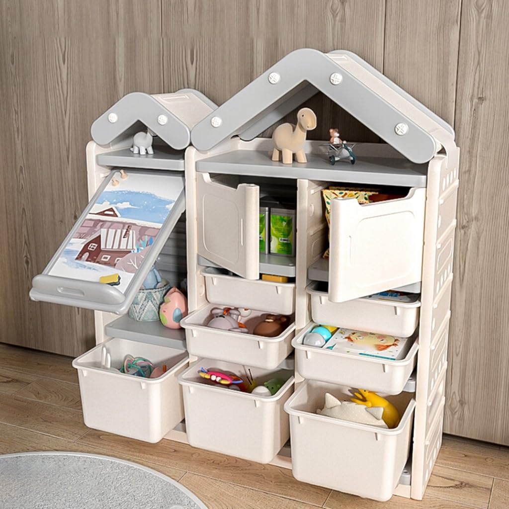 Toy Storage Organizer with Drawers, Floor Storage Cabinet Toy Chest with Toy Bins, Multifunctional Storage Chest with Bookshelf for Nursery, Playroom and Bedroom (Color : /Gray, Size : A)