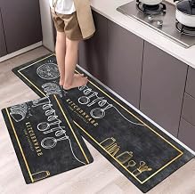 2 PCS Kitchen Rug Set Non-Slip Black Rubber Backing Mat Throw Rug for Kitchen Doormat Runner Rug Set, Kitchen Sink Bathroom, Laundry, Kitchen Decor (15.7"x23.6"+15.7"x47.2")