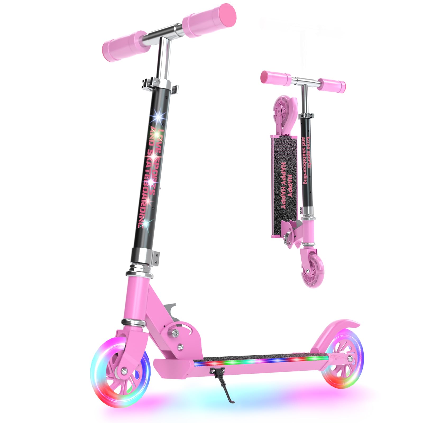 YEE Run Patinete Niño, Patinete niño 3-12 años, con Luces LED Fresco, Plegable, Freno de Rueda Trasera, 3 Altura Ajustable, 4 Pulgadas de Ruedas Grandes para - 50KG MAX.