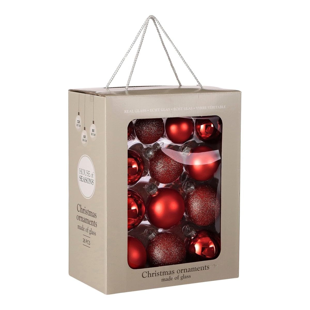 Weihnachtskugeln Set Enthält Glas, Dekorativ Und Vielseitig, Weihnachtsbaum Dekoration, Christbaumschmuck, Für Weihnachtsbaum Wohnzimmer Schlafzimmer Esszimmer, Rot, 26 Stück, Ø7.0.6.0.5.0 cm