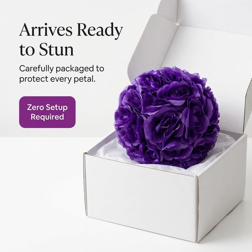 TCDesignerProducts Purple Silk Flower Ball Pomander Wedding Decoration, 12 Inches
