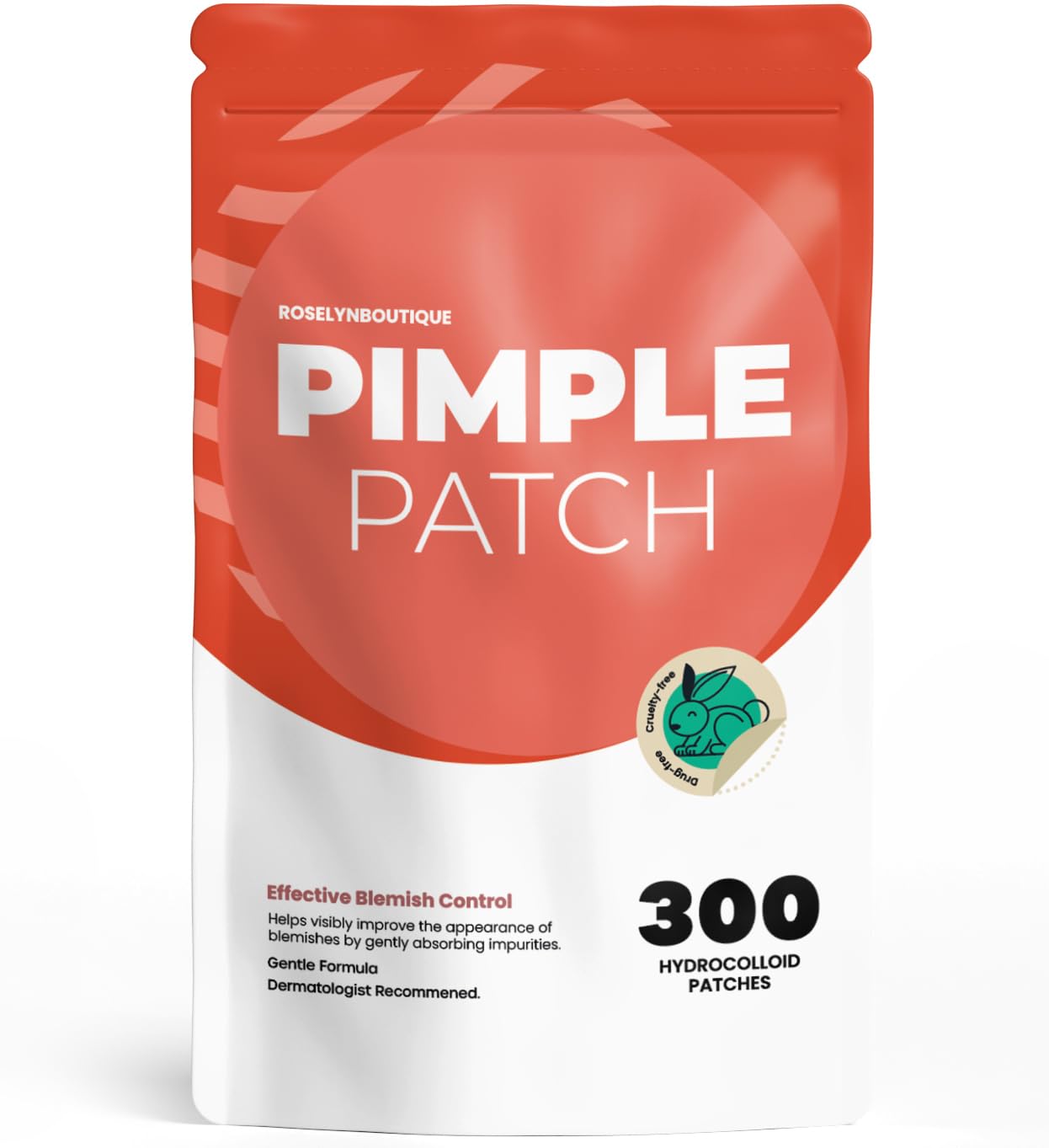 Pimple Patches for Face 300 Counts 4 Sizes by ROSELYNBOUTIQUE – Hydrocolloid Blemish Care with Tea Tree Oil, CICA Skin-Friendly