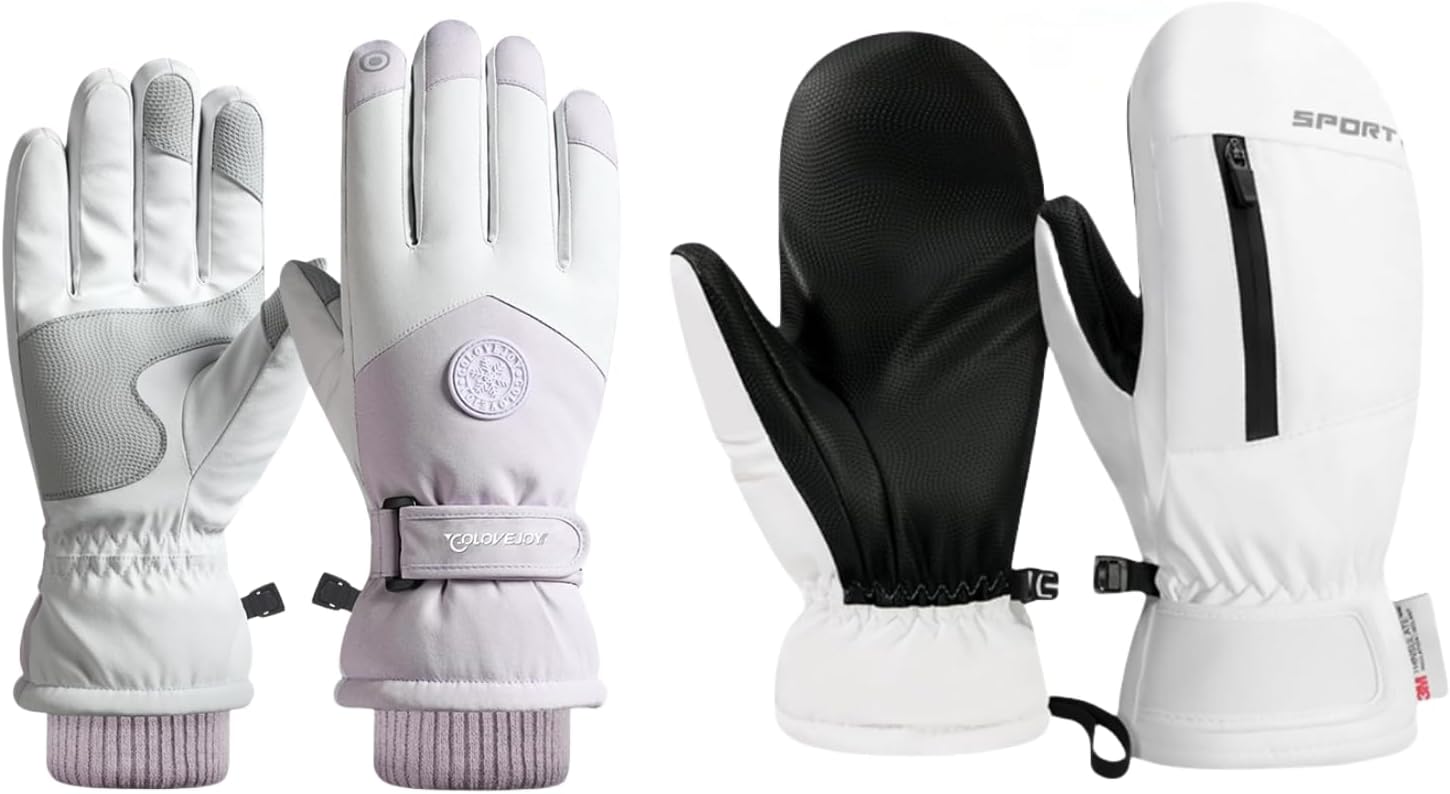 2 Pair Ski Gloves and Ski Mittens Winter Ski Snow Gloves for Men, Women, Youth | Touchscreen & Waterproof Cold Weather Hand Warming Gloves Winter Work Gloves