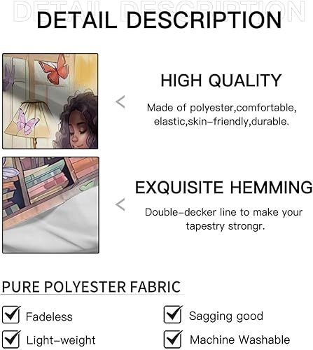 Miniatura 5 de Tapiz de lectura para niñas afroamericanas, lienzo de lectura de libros, decoración estética inspiradora para colgar en la pared para dormitorio,