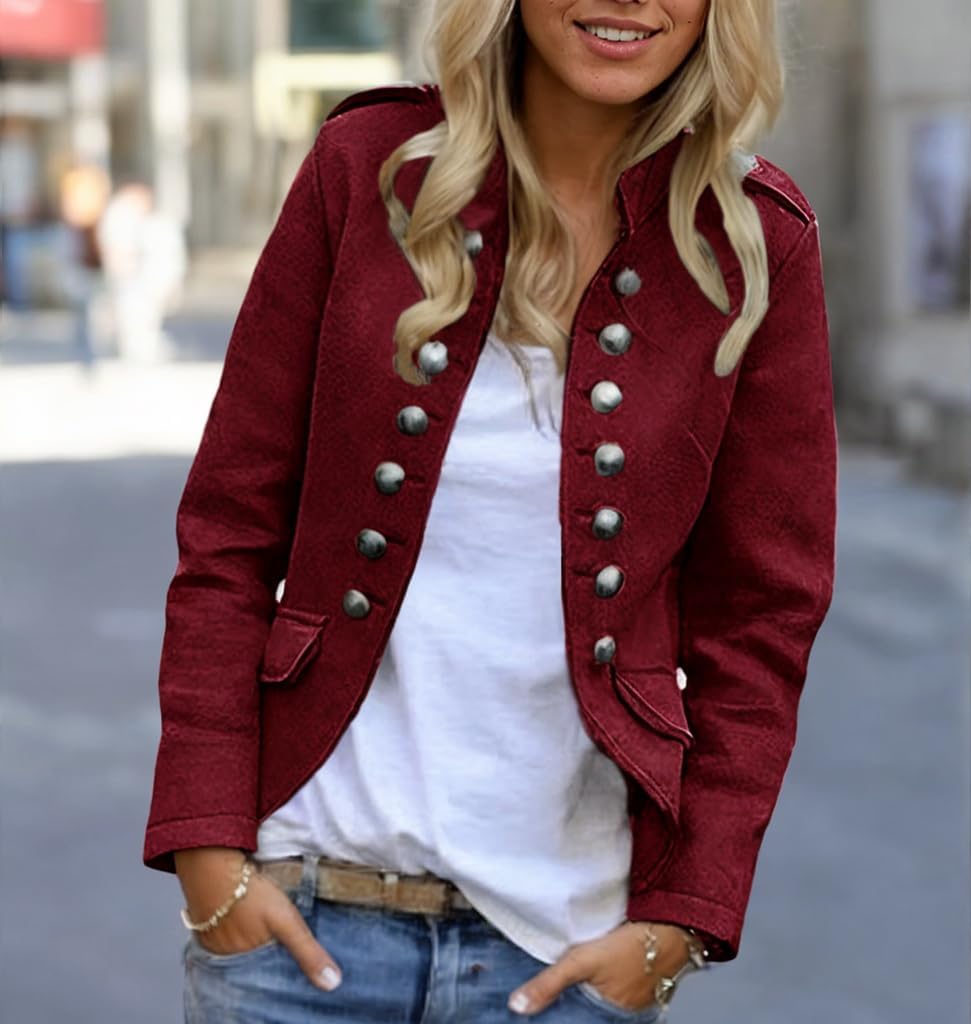 Generisch Blazer da donna con taglio cropped con doppio petto leggero, con colletto alto, elegante cappotto di transizione per autunno