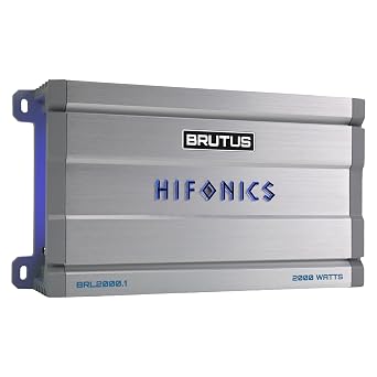 Hifonics Brutus BRL2000.1 car Audio Mono Amplifier Delivering 2000 watts RMS with a Built-in UV Meter and Intelligent Power Management System.