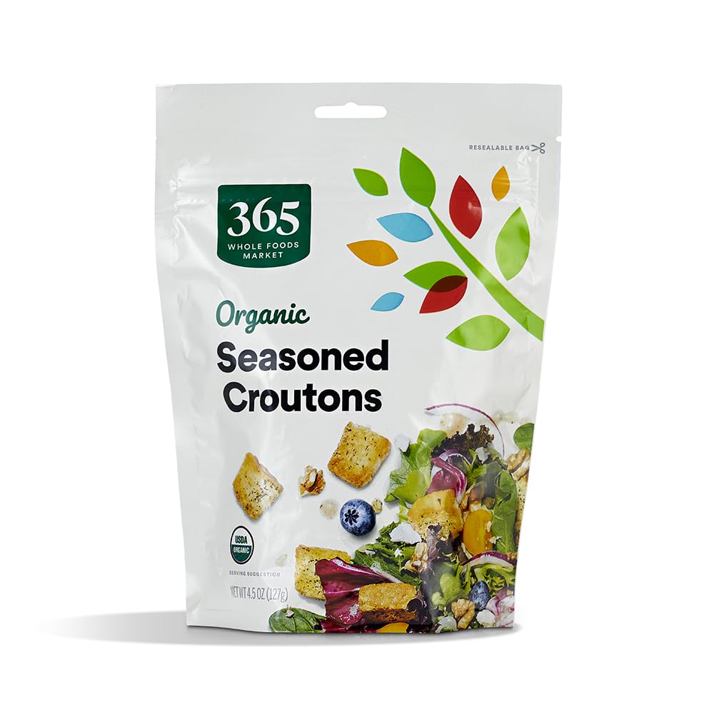 365 by Whole Foods Market Organic Seasoned Croutons 4.5 oz - Premium Salad Toppings, No Artificial Ingredients