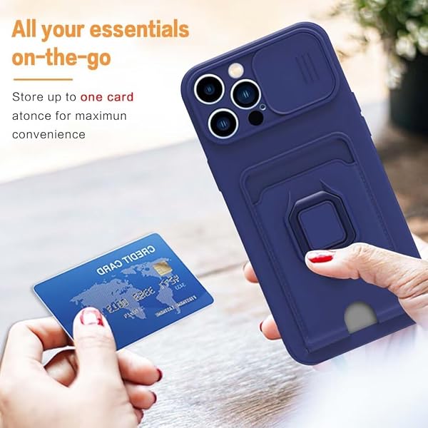 Cover Compatibile con iPhone 13 con Cordino,Custodia con Cordino Silicone Cover,Protezione Fotocamera,360°Anello Supporto,Porta Carte,Blu - 3