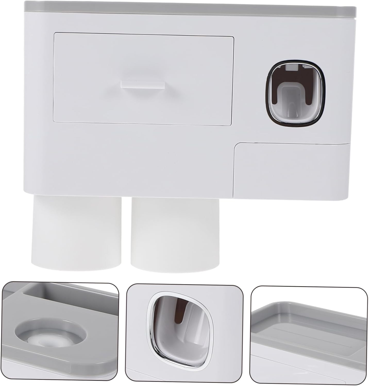 Unomor Wall Mounted Toothbrush Holder Set Cup No Drill White Bathroom Toothbrush Rack Easy to Install Space Saving Organizer for Home and Bathroom Supplies