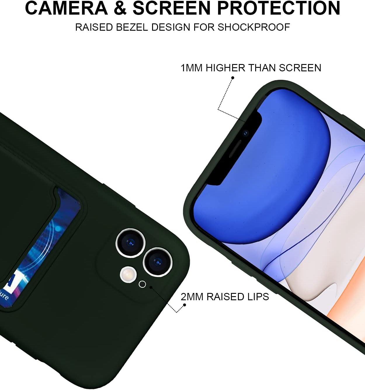 Green -Silicone Card Case Compatible with iPhone 11 6.1 inch, Shock-Absorbing Protective Case with Card Holder, Soft Slim Wallet Case Compatible with iPhone 11 case-Deep Green