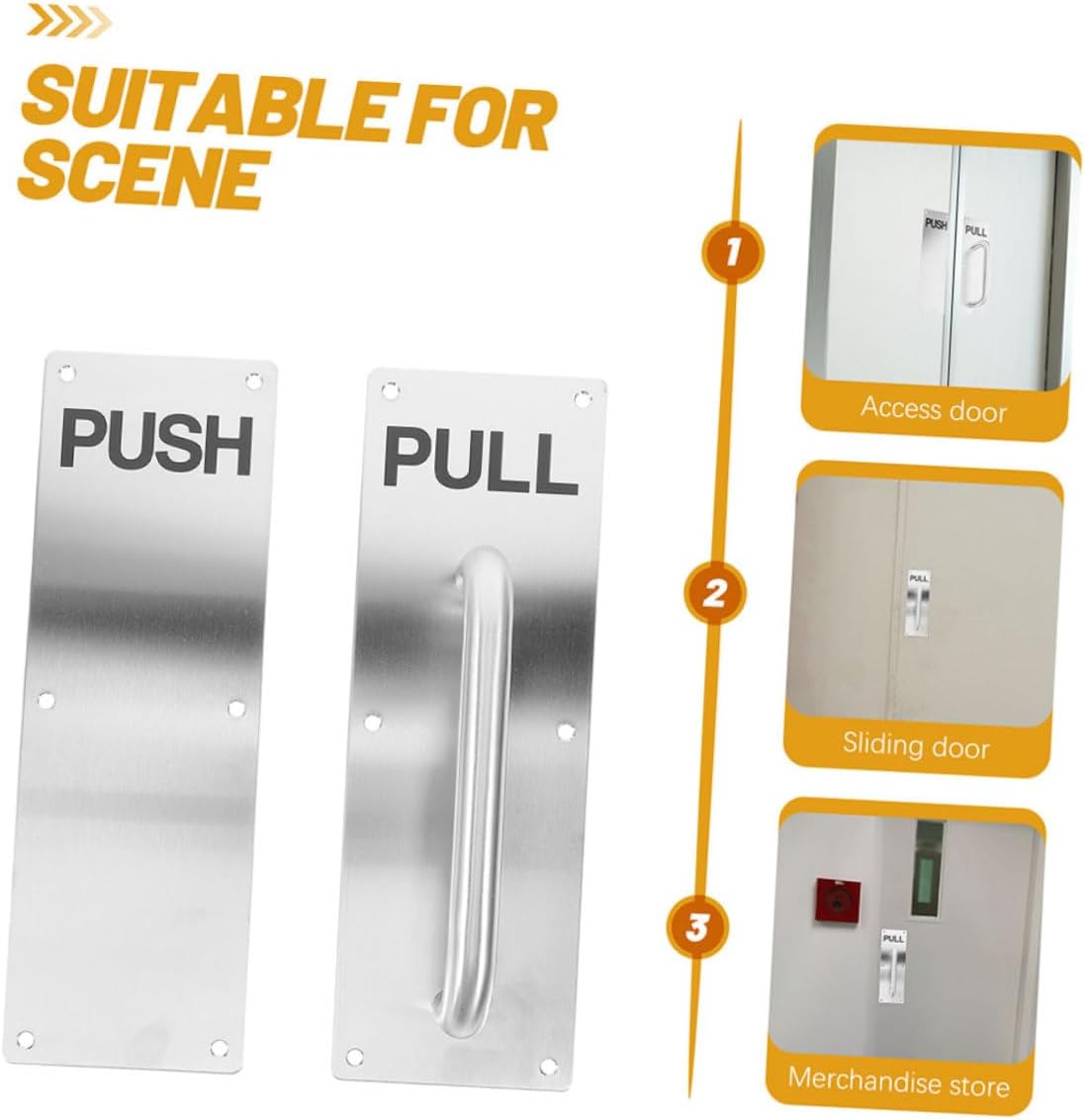 NUOBESTY Push Pull Stainless Steel 304 Door Plate Handle for Industrial and Commercial Doors Metal Pull Handle Suitable for Warehouse Office Garage and Public Use