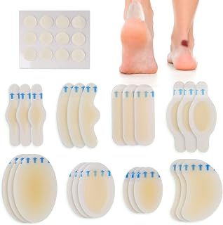 LotFancy Blister Bandages, Gel Blister Cushion, 24 PCS Blister Pads and 12Dots Acne Plaster - 8 Size Waterproof Hydrocolloid Seal Adhesive Bandages for Foot, Toe, Heel Blister Prevention & Recovery