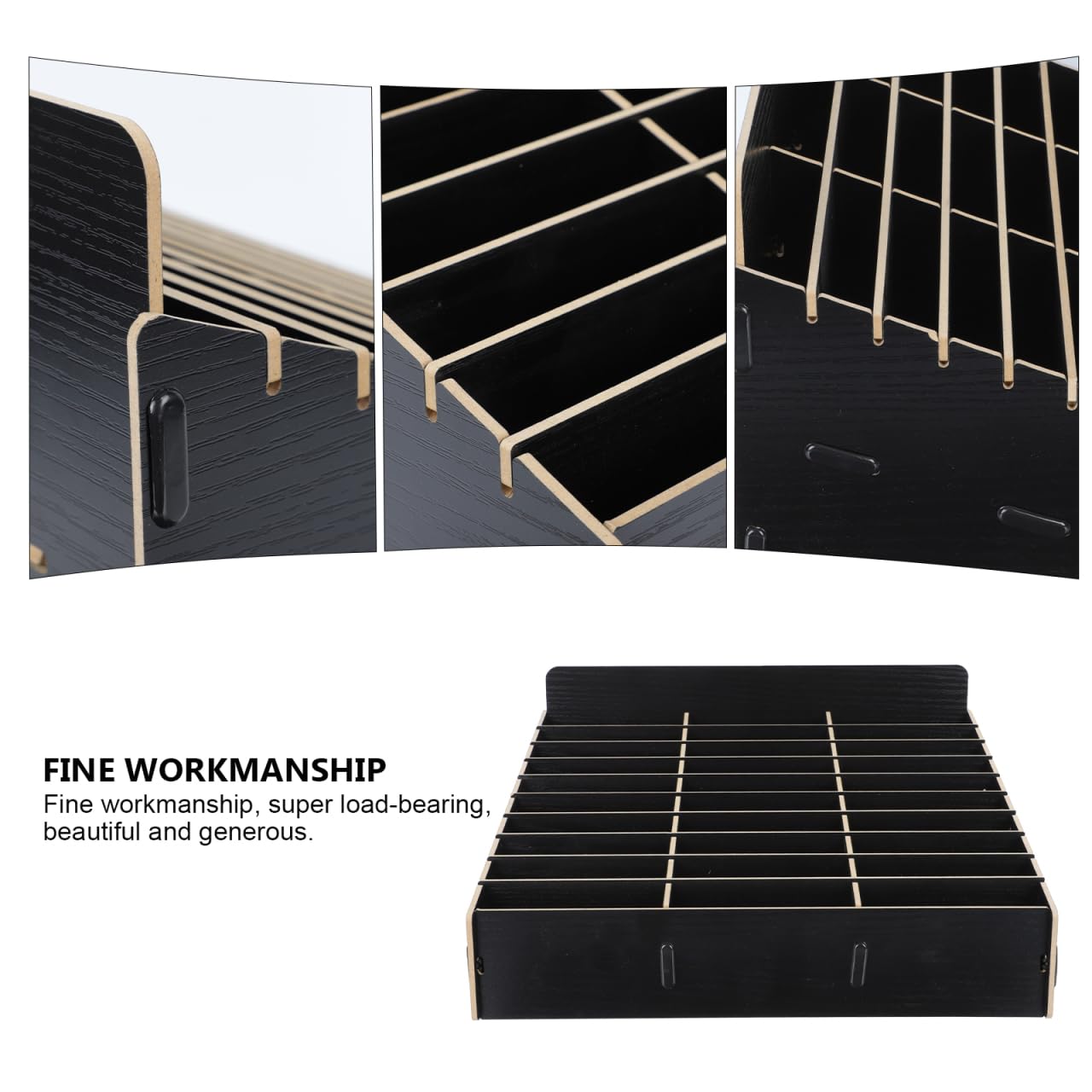 1pièce Boîte De Rangement Pour Téléphone Portable Bois Organisateur Multi-grille Élégant Pour Bureau Salle De Classe Et Usage Domestique Noir