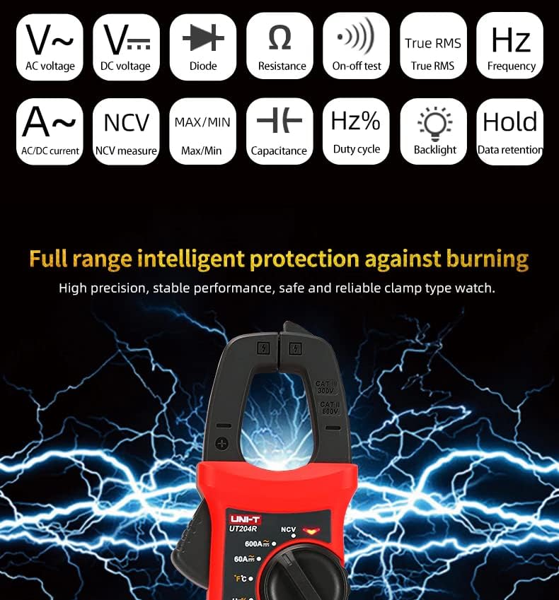 Image of UNI-T Uni-Trend Multimeter clamp Meter UT201R /UT202R /UT203R /UT204R /UT202F AC /DC 400 /600A Digital Ammeter clamp Meter DC AC for Measuring Ammeter Voltmeter Ohm Tester(UT202R)