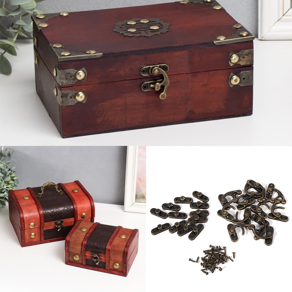 Set 20 Ganci E 40 Cerniere Antiche In Bronzo - Con Viti, Per Scatole E Artigianato - Foto 4