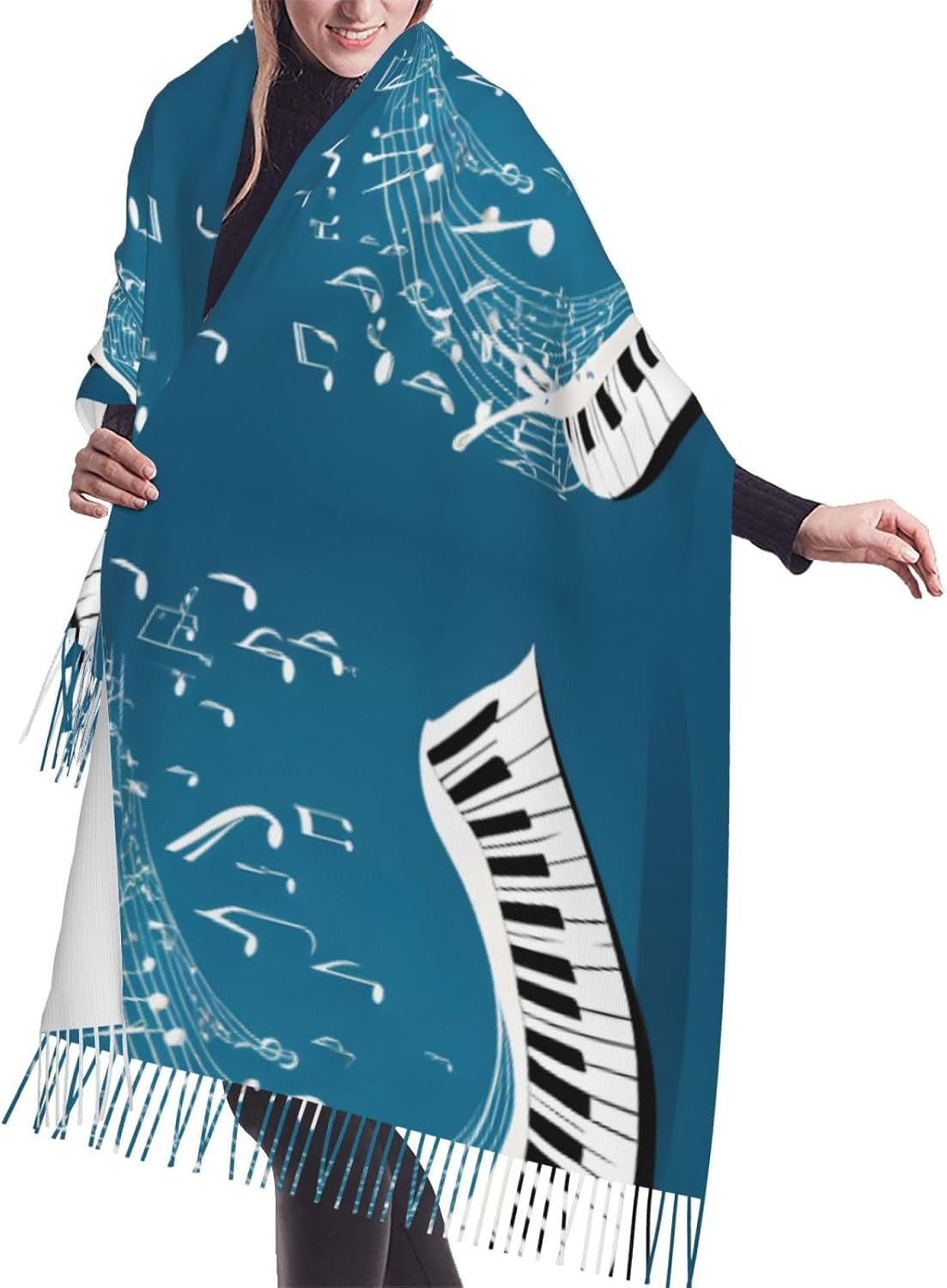 (Green and white piano keys) Women's Soft Warm Scarf Large Plush Shawl Wrap with Fringe Fashion Winter Scarves for Cold Weather