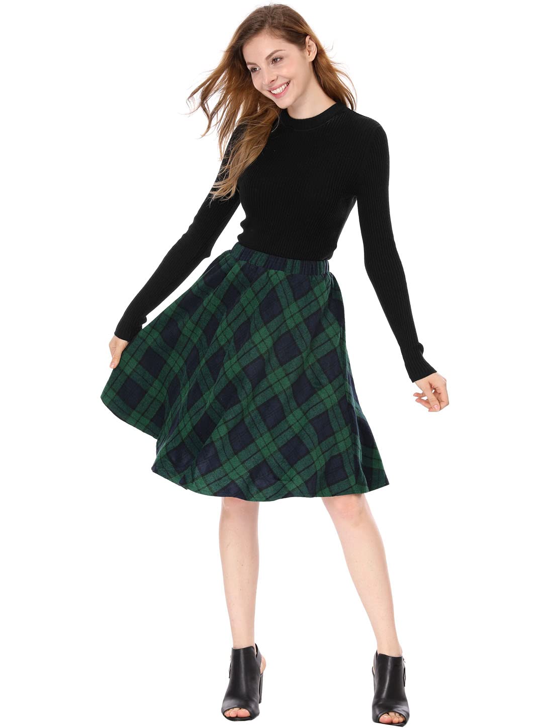 Allegra K Tartan Plaid High Waist Midi Skirt A-Ligne Femme (Lot de 1)