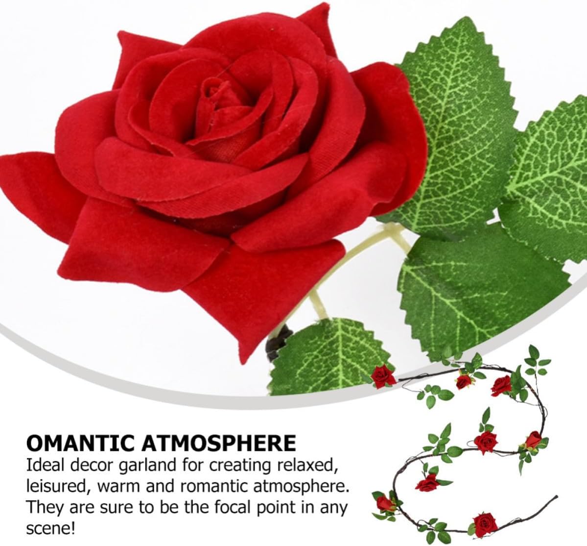 VICASKY Red Artificial Rose Vine Garland Floral Decoration with Textile Flannel Material for Wedding Home Decor and Romantic Party Backdrop