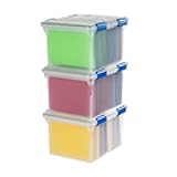 IRIS USA File Box, WeatherPro File Organizer for Letter/Legal File, Water Resistant Document Box, Plastic Gasket File Box With Tight Latch and Seal, Stackable Nestable, Clear/Blue 32 Qt. 3 Pack