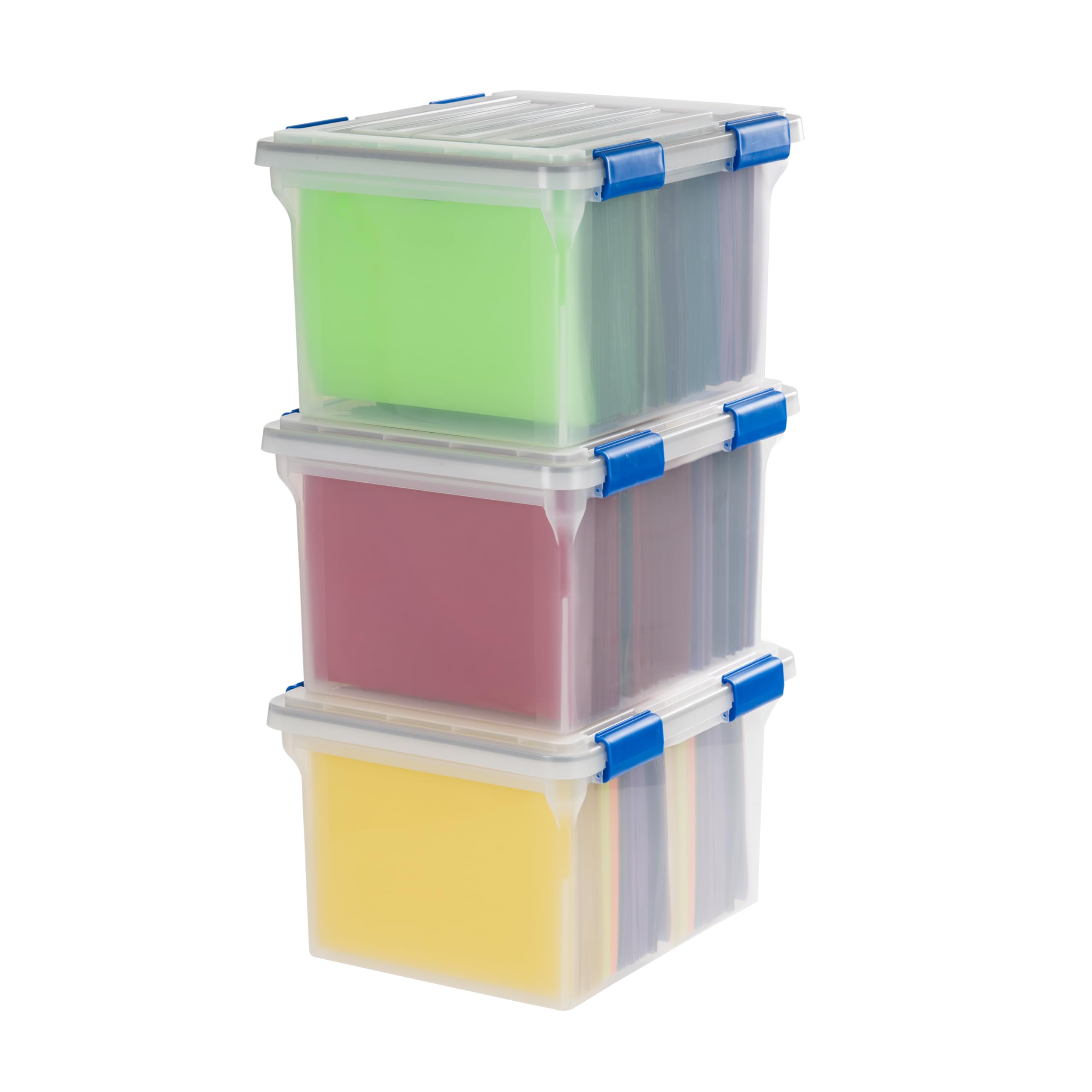 Photo 1 of ***FOR PARTS ONLY / DAMAGED*** IRIS USA File Box, WeatherPro File Organizer for Letter/Legal File, Water Resistant Document Box, Plastic Gasket File Box With Tight Latch and Seal, Stackable Nestable, Clear/Blue 32 Qt. 3 Pack