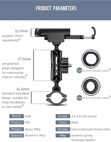 Miniatura 2 de GUB P50 Bicicleta y Motocicleta Universal Bicicleta Manillar Teléfono Soporte Ajustable Soporte de Teléfono