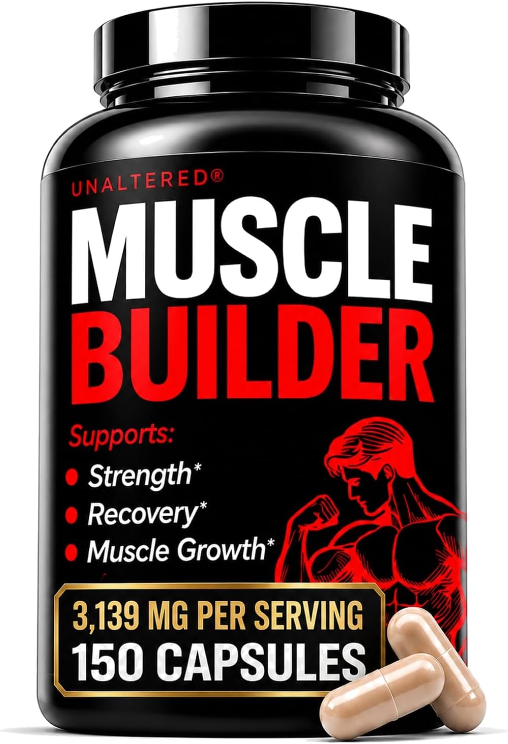 UNALTERED 6-in-1 Anabolic Muscle Builder for Men - Growth, Size, Strength - Natural Muscle Building Supplement & Energy Booster - Tribulus Terrestris, Ginseng, Vitamin D3, Ashwagandha - 150 Capsules