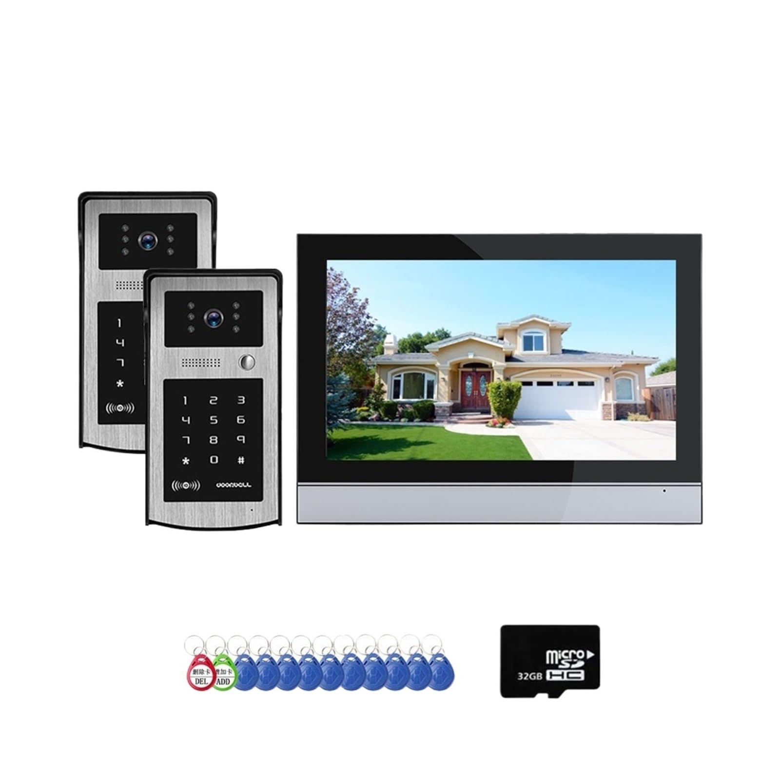 Wideodomofon, Tuya Wifi 1080P Wideodomofon 10'' Monitor dotykowy Kamera System bezpieczeństwa Hasło RFID(2v1 10inch 32G Card)