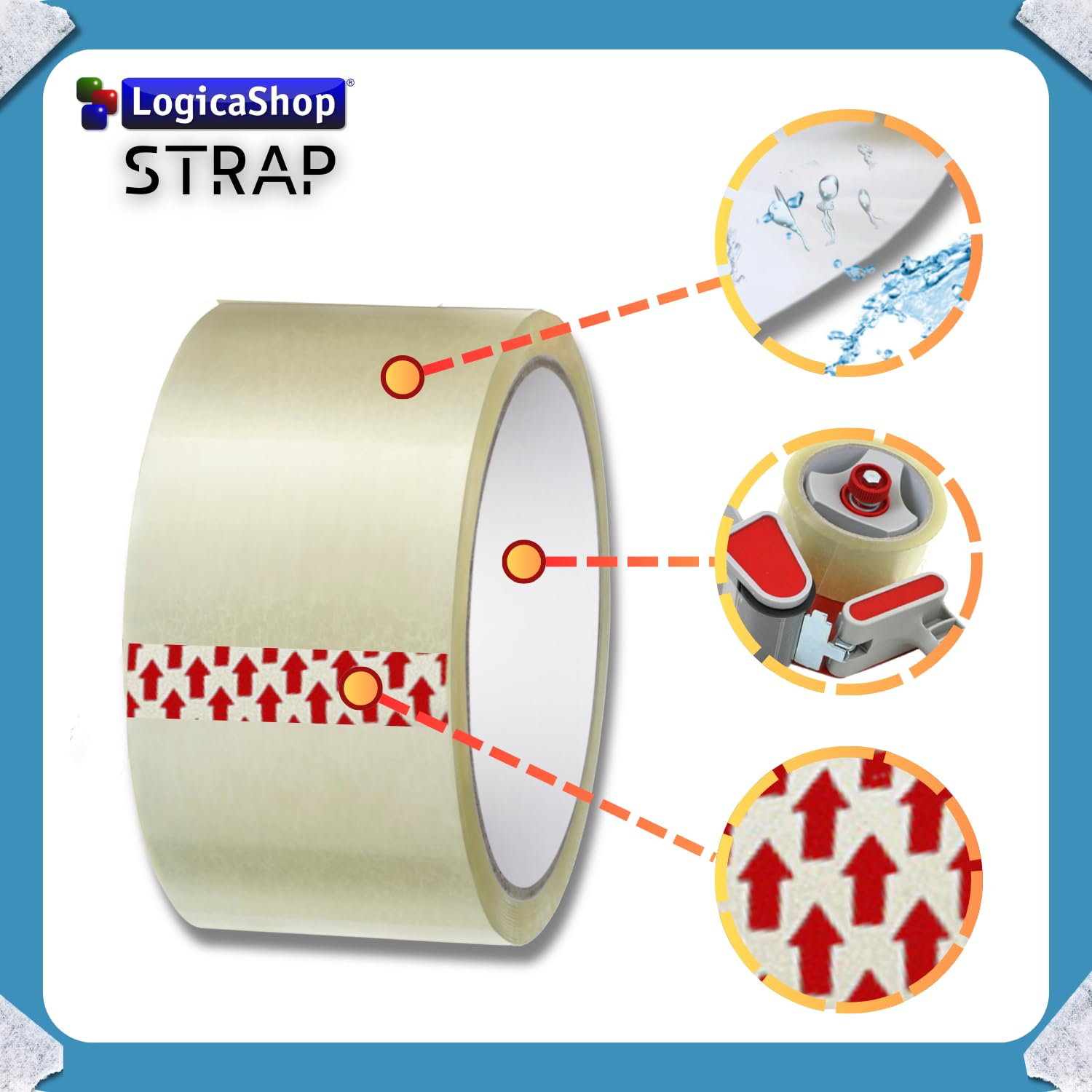 STRAP Rotoli Nastro Adesivo Largo per Imballaggio Pacchi, Spedizioni e Trasloco - Resistente e Silenzioso (36Pz, Trasparente)