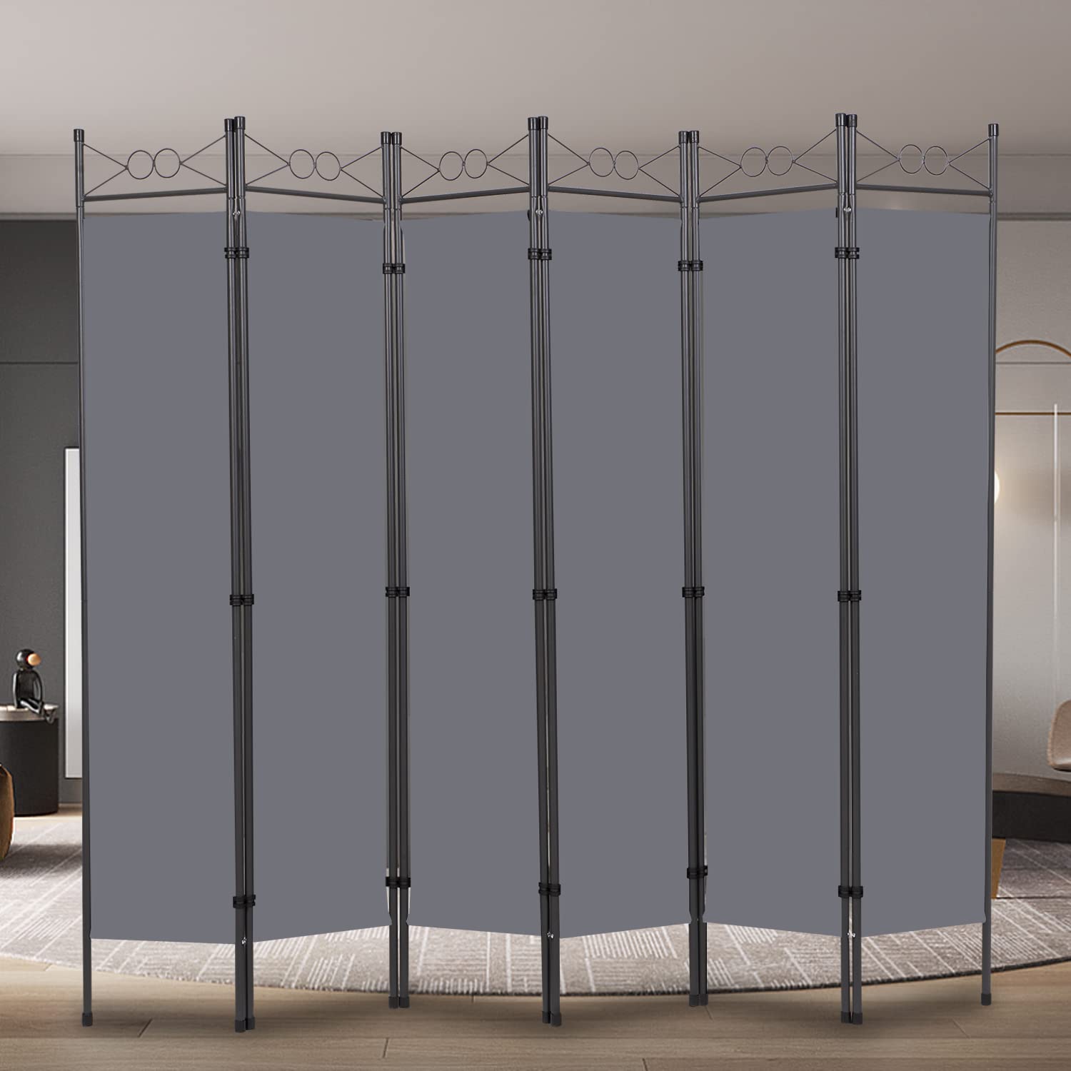 Room Divider-6 Panel Tall Room Dividers and Folding Privacy Screens, 6 Ft Indoor Divider Room Fabric Panel W/Matel Frame, Freestanding Wall Divider Screen, Portable Partition Room Dividers Grey